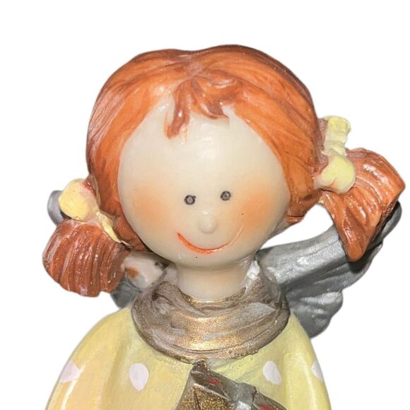 Hand-painted Ceramic Figurine Angel Little Girl w/ Pigtails & Wings Holding Gift - Picture 7 of 12